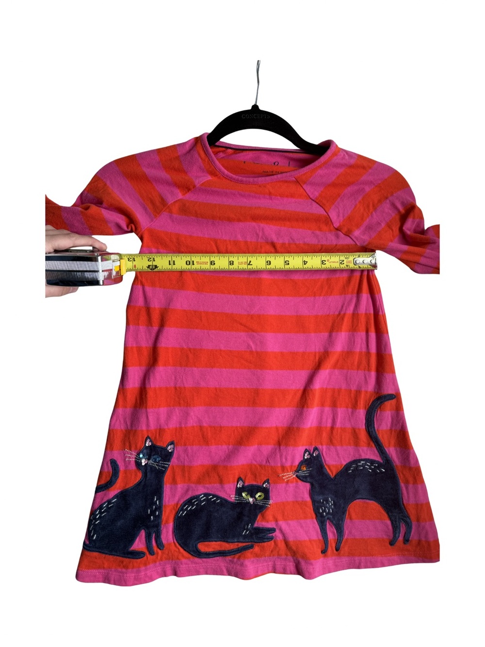 Mini Boden Red & Pink Striped Dress with Black Cat - Size 5-6 Years - Picture 3 of 8